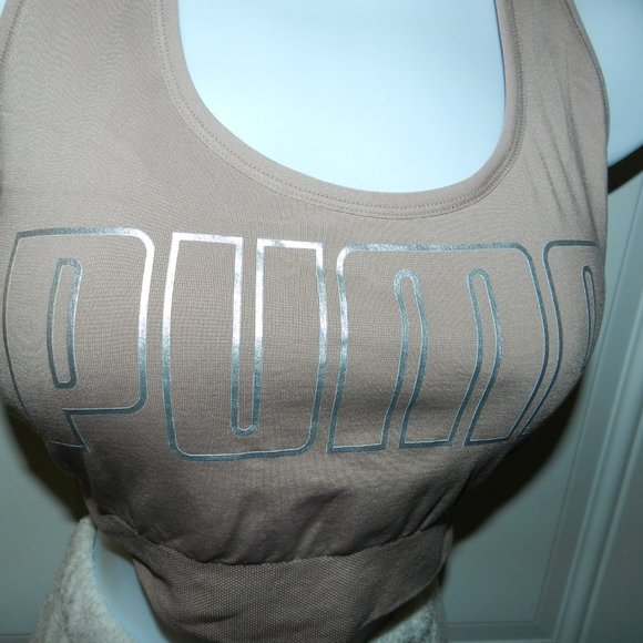 Puma Women's Plus Active Big Logo Sports Bra Taupe - Picture 5 of 11